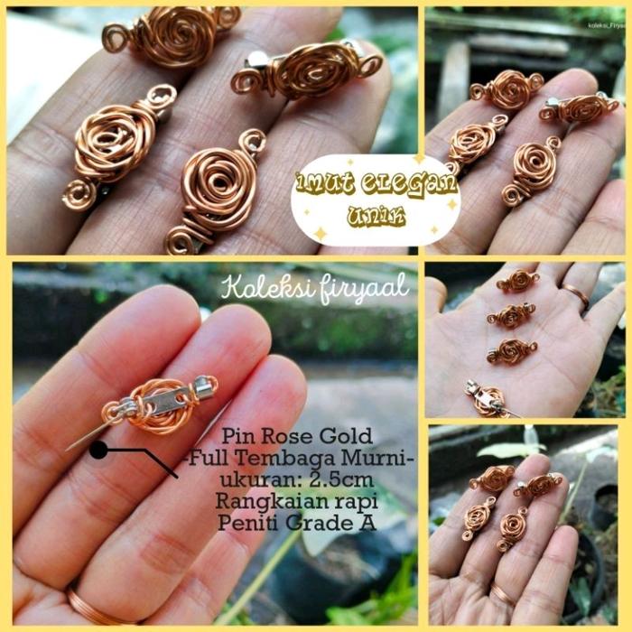 Koleksi Firyaal Pin Dagu Rose Gold dan cokelat tua Full Kawat Tembaga Murni Bros Dagu Unik Bunga Maw