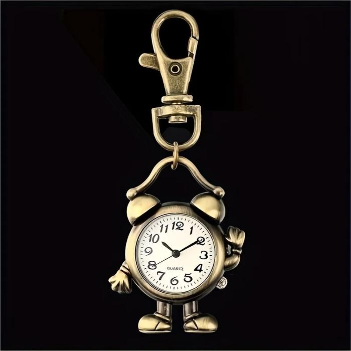 IMPORT Vintage Bronze Keychain Watch Creative Retro Robot Shaped Clock Pendant Quartz Pocket Watch S