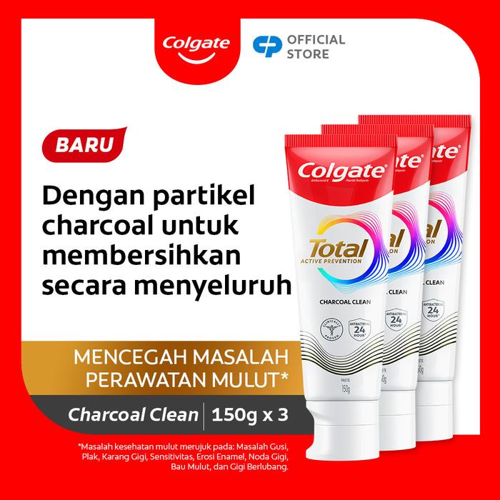 Colgate Total Charcoal Clean Toothpaste 150g - Pasta Gigi (3pcs)