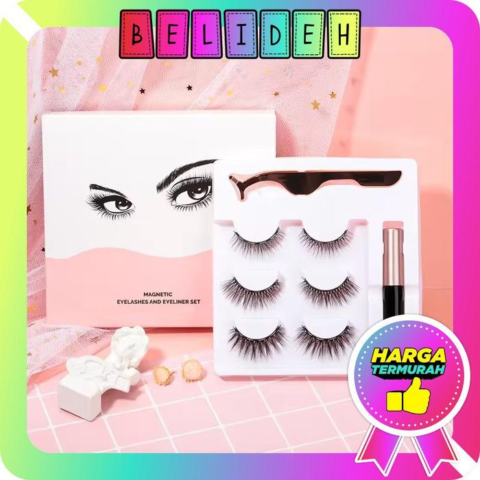 βBELIDEHβ BULU MATA PALSU PREMIUM Magnetik eyelash MAGNET 3D Magnetic SET 3Pairs with Eyeliner A157