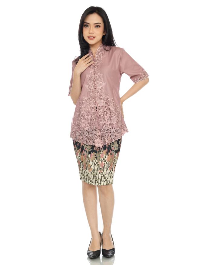 Kebaya Encim Bordir Remaja Lengan Pendek Senada Set Rok Span Pesta Natal Gereja Kekinian Jumbo Katun