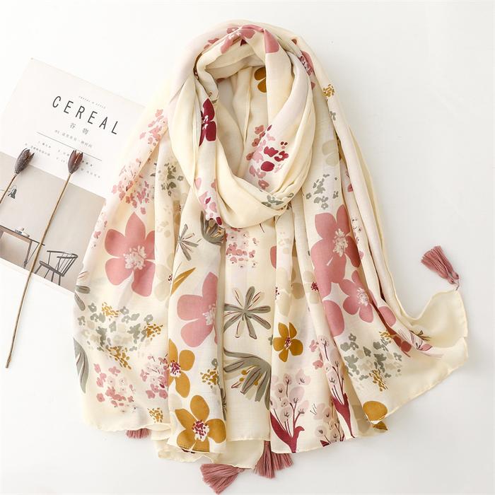 Scarf Pashmina cross-border pink small flower/ scarf thin silk/ pashmina motif bunga/ syal pasmina M