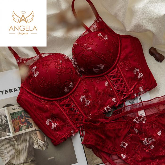 ANGELA PREMIUM JAPAN Bra BH Tank Top Camisole Push Up Set Tanpa Kawat Celana Dalam Wanita Bikini Spo