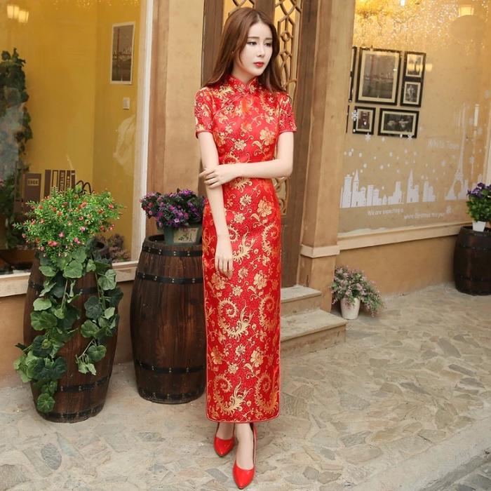 Baju Cina Wanita Baju Cheongsam Lengan Pendek Wanita Gaun Cina