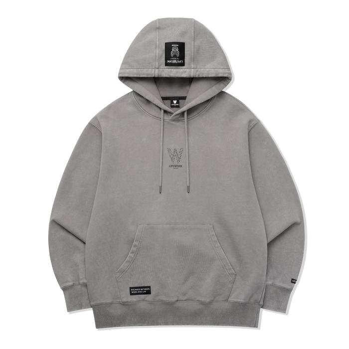 LIFEWORK - Vintage Graphic W Logo Hoody - Man Light Grey - Hoodie Tops Warna Abu-Abu Muda Untuk Pria