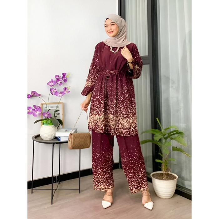 Tunik Tunic Baju Atasan Setelan One Set Wanita Muslimah Remaja Dewasa Lengan Panjang Lebaran Hari Ra