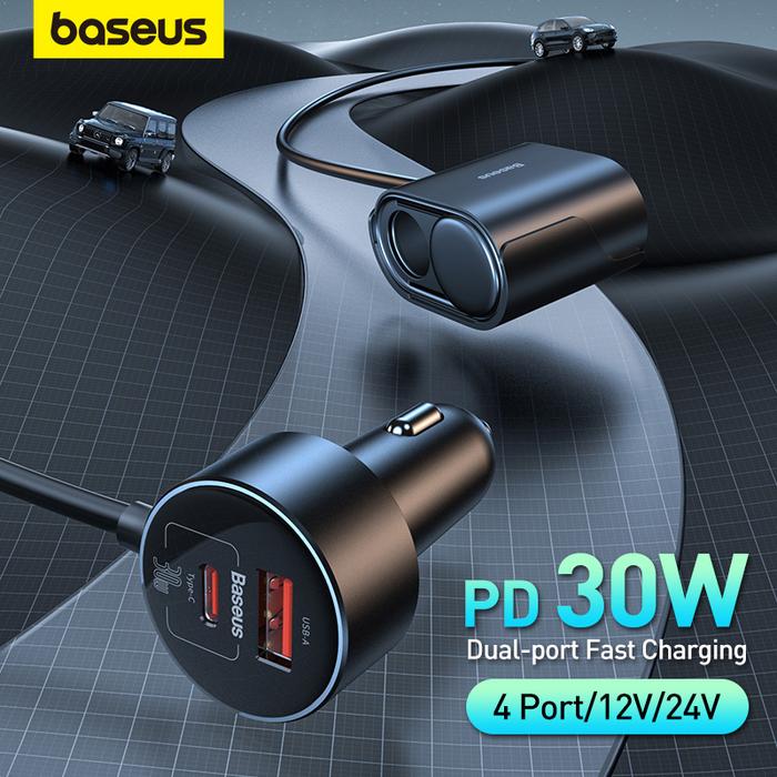 Baseus 4 Port Car ette Lighter Splitter Power Adapter with PD