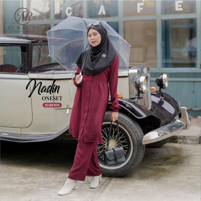 Nadin One Set by Mr by Marisa One Set Celana Crinkle Airflow Polos - Baju Wanita dengan Kancing Full