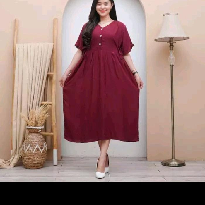 Daster Rayon Polos Chibi Busui Frenly Nyaman Dress adem rayon premium Kancing Karet Pendek Simple ga
