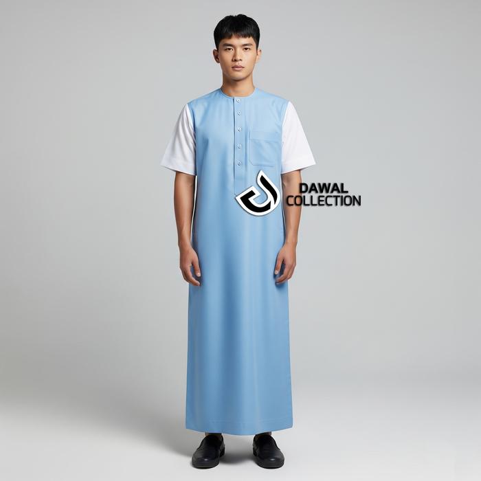 Syakir Pakaian Muslim Lengan Pendek Pria Arab Desain POlos Elegan Bahan Katun Toyobo M-5XL