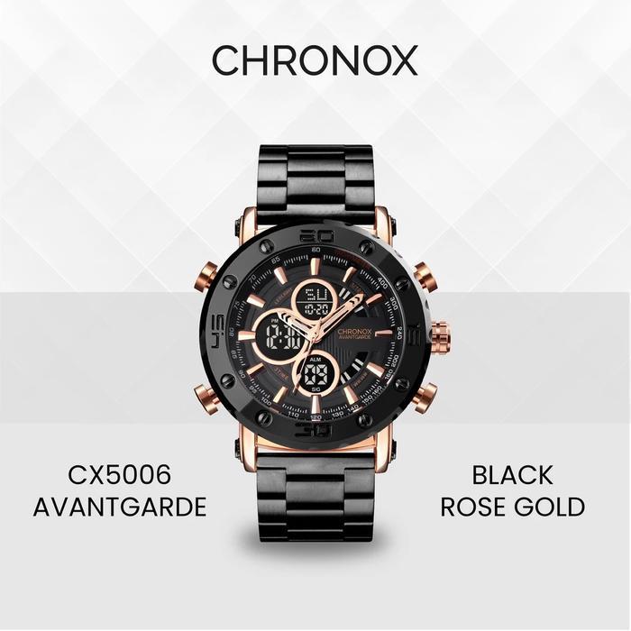 Chronox Jam Tangan Pria Sporty - Dual Time Analog Dital - Stainless Steel Cx5006 Avantgarde