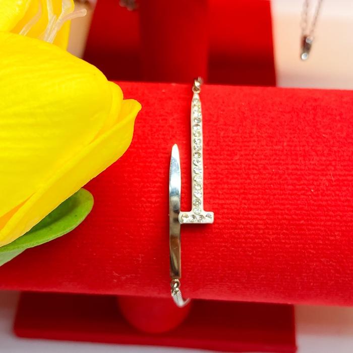 Gelang serut silver Titanium anti karat mata paku permata silver fashion