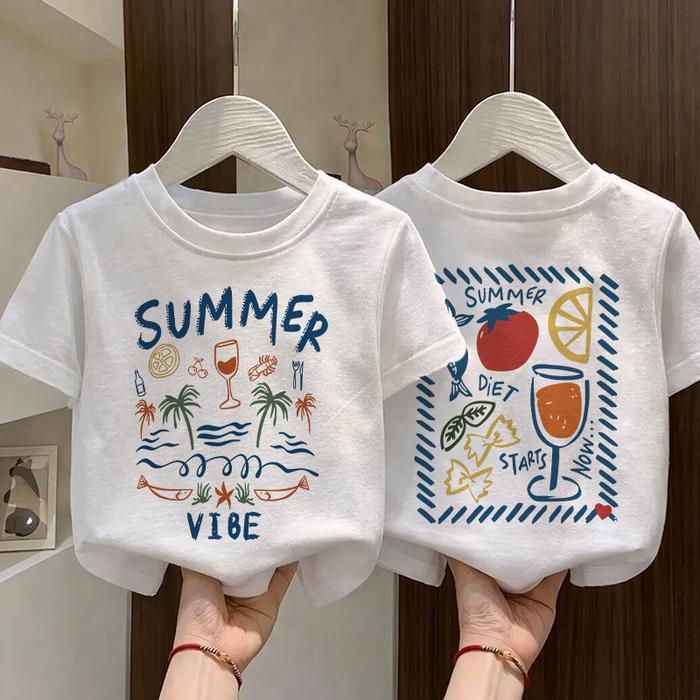 NASA IDOL Atasan Baju Kaos Anak Laki Laki & Perempuan Lengan Pendek Motif Summer Vibe Ilustrasi Pant