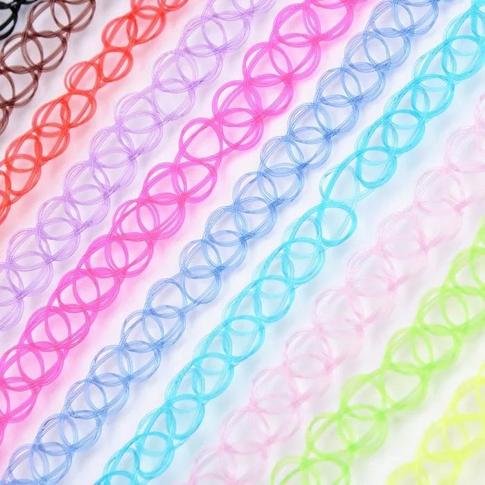 12Pcs Colorful Neck Tattoo Choker Elastic Women Necklace Punk Tattoo Choker Stretch Necklace Jewelry