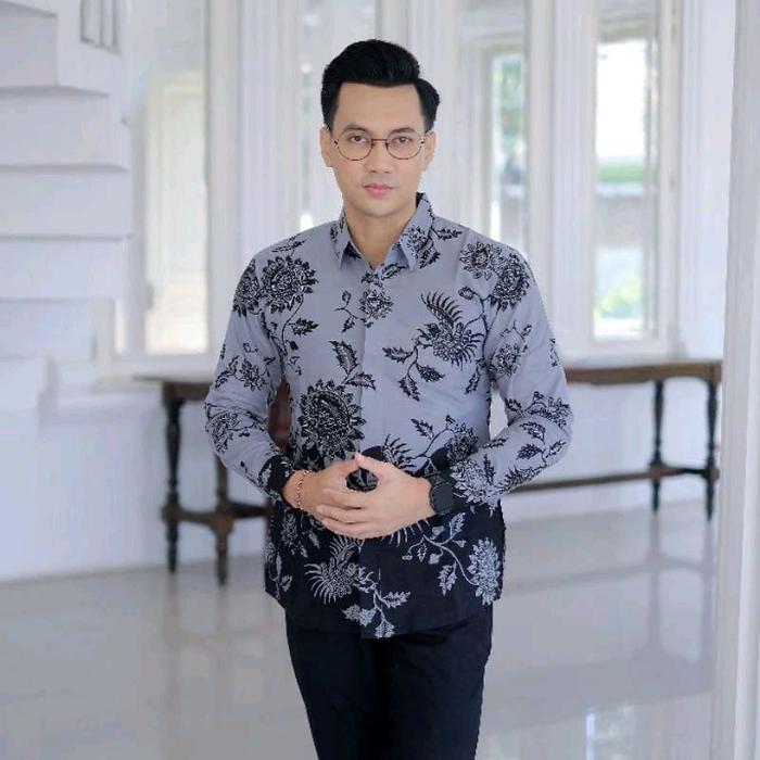 kemeja BATIK LARIS  Slimfit Solo Pria Motif Surfing Hitam - Kaos, Pendek, Distro, Panjang, Katun