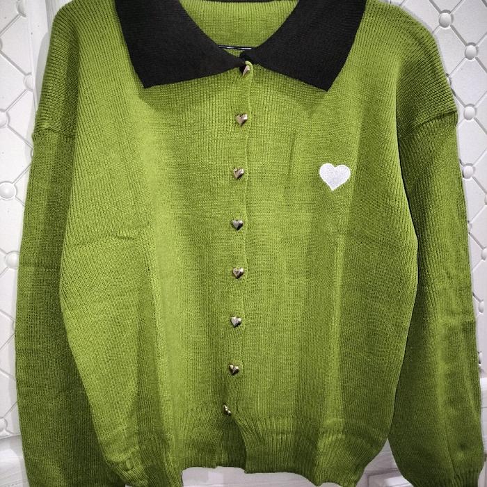 cardigan berkerah - cardigan kancing aktif -cardigan semi crop - cardigan avocado