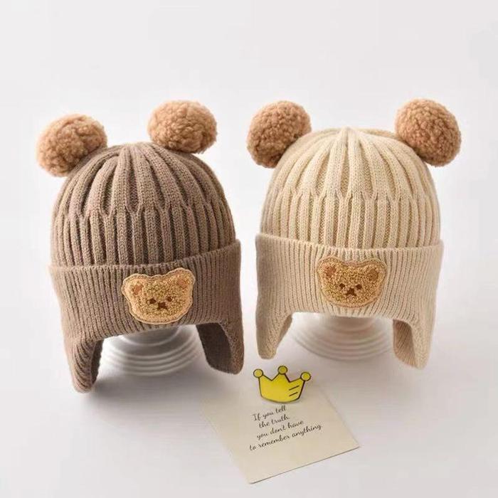 PREMIUM 115 TOPI BAYI BEAR KNOT HAT PREMIUM TOPI POMPOM BAYI KNOT HAT POMPOM KNIT RAJUT KUPLUK BAYI