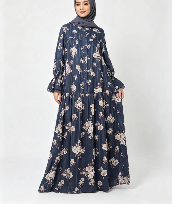 games rayon virall motif bunga dengan aksen renda ditangan