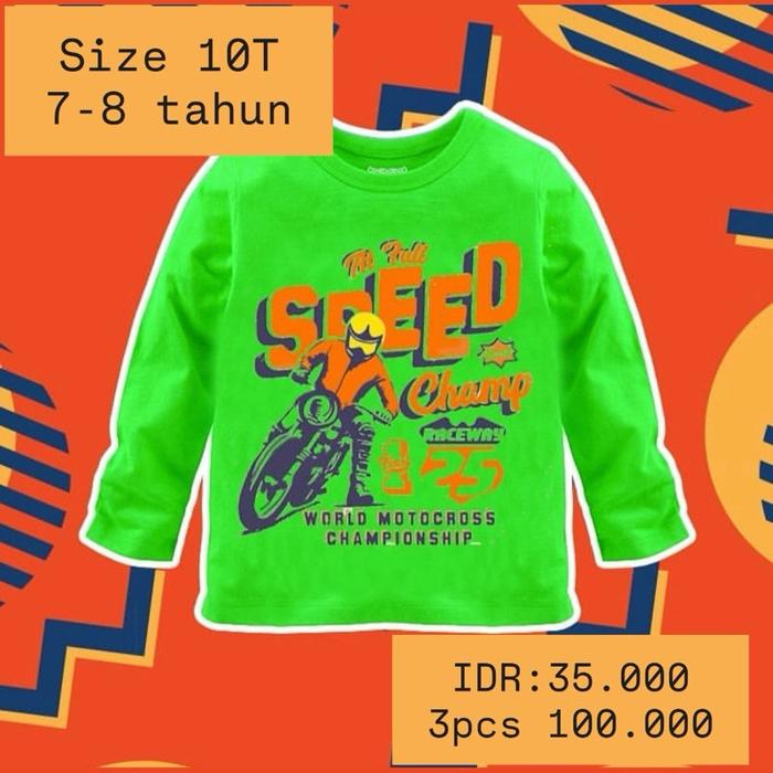 Momisiro Kaos Anak Lengan Panjang Size 10T 7-8 Tahun Motif Speed Champ World Motocross Championship