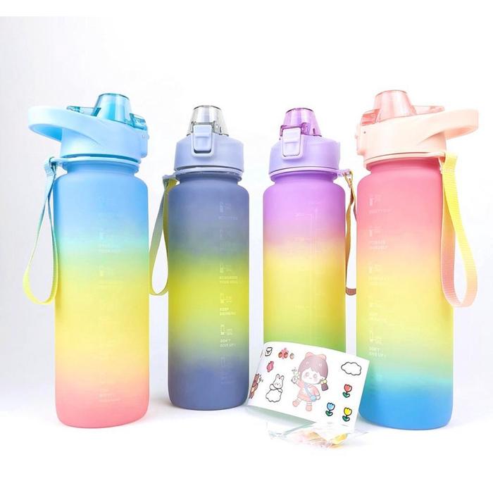Botol Minum Tumbler Olahraga Sport Unik 1 L Free Stiker 2D+3D / Botol Motivasi 1000ML / Botol Penand