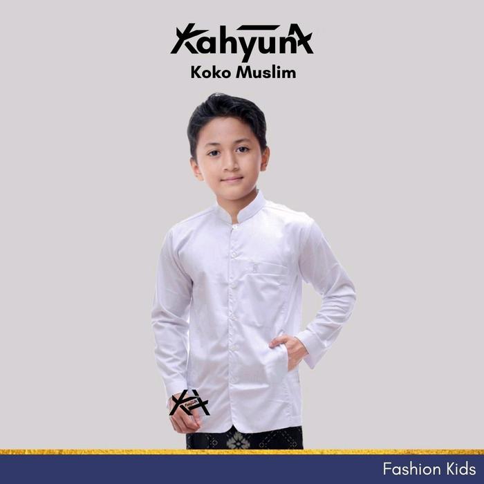 Baju koko muslim anak cowok lengan panjang putih coklat army abu untuk anak SD SMP adem nyaman untuk