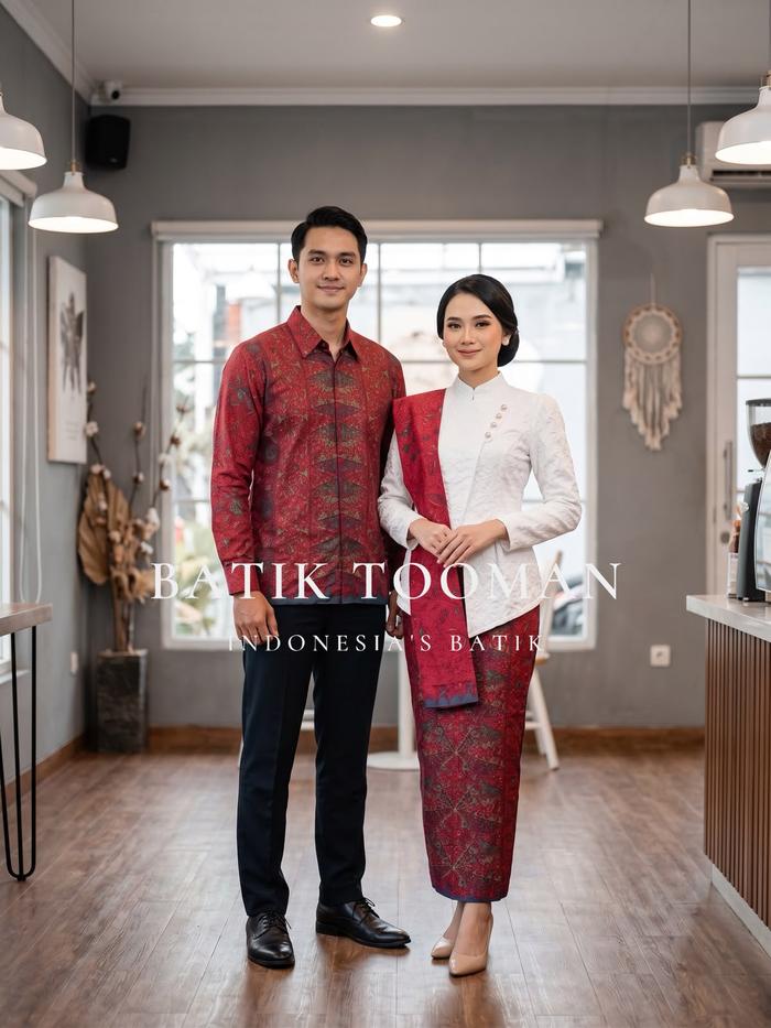 COUPLE SASIRANGAN Red Berry Sarimbit Kemeja Rok Batik SPAN Bahan Katun Prima Non Stretch