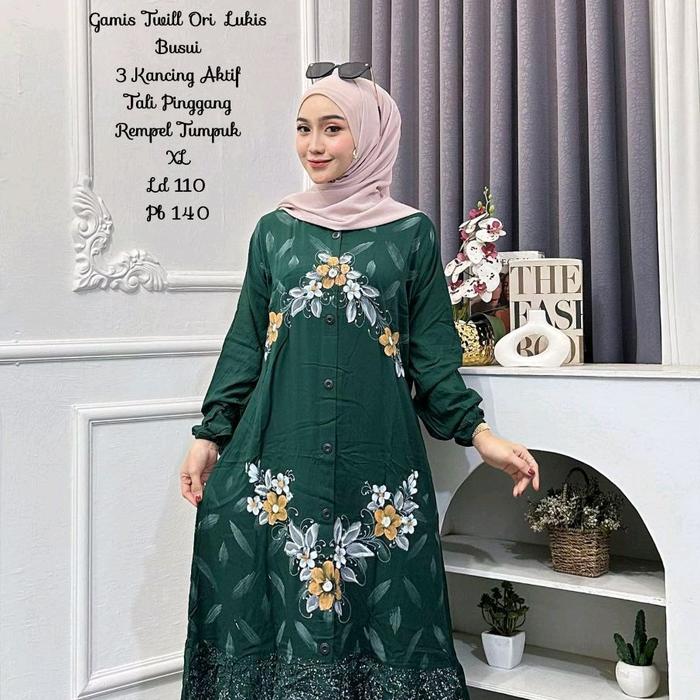 Busana Muslimah Syari Wanita Model Gamis Twill Original Lukis Cap Busui - Katun, Lebaran, Rayon, Dre