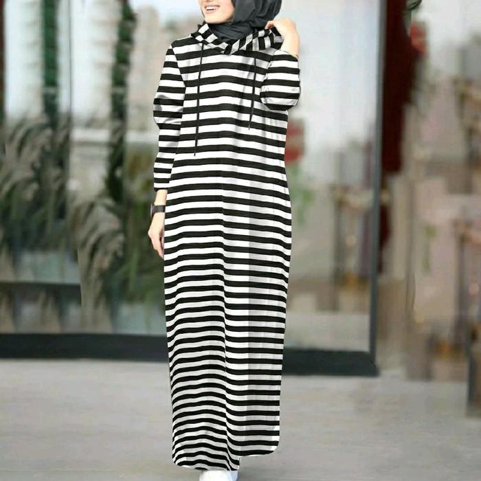 ZANZEA Long Dress Hoodie Irene Bahan Matt Babyteri Full Hoodie Tali Fit Gamis Pesta Maxi Dewasa Hita