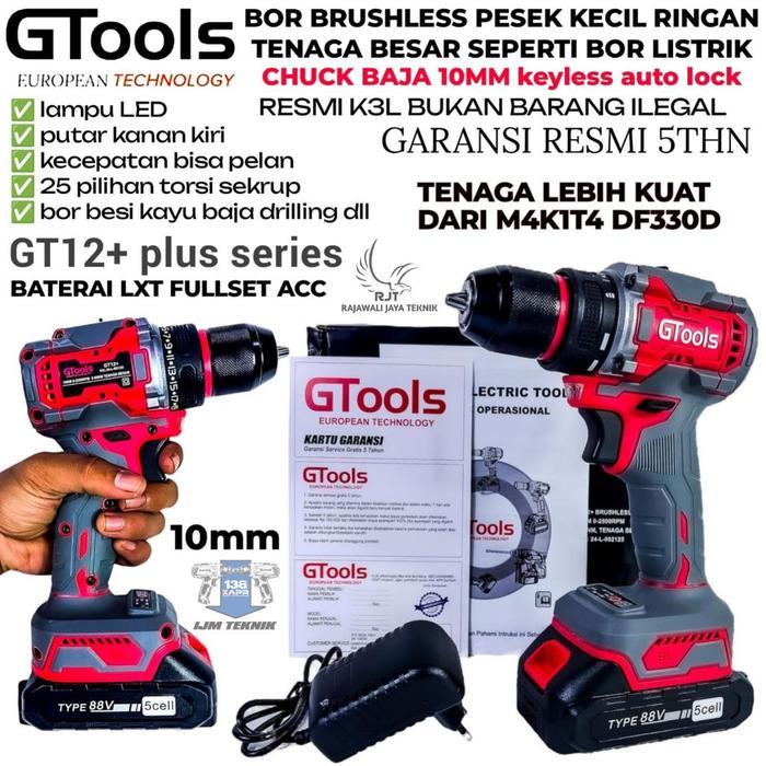 Promo!!! Gtools Raja Bor Drill Brushless Type Gt12+ 10Mm Mesin Bor Besi Kayu Driver Sekrup Drill