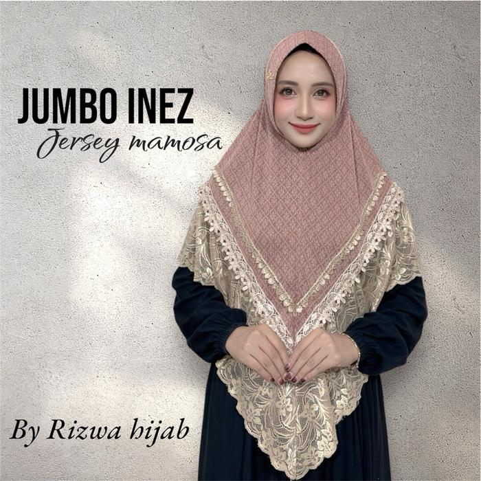HIJAB INSTAN BERGO INEZ RENDA JUMBO MEWAH JERSEY MAMOSA BY RIZWA KERUDUNG WANITA MUSLIM