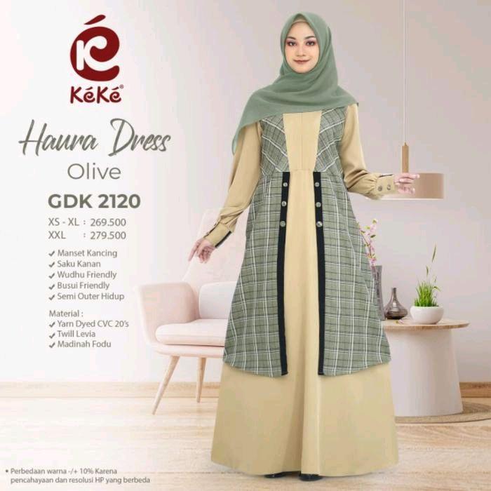 KEKE GAMIS DEWASA HAURA DRESS WARNA OLIVE