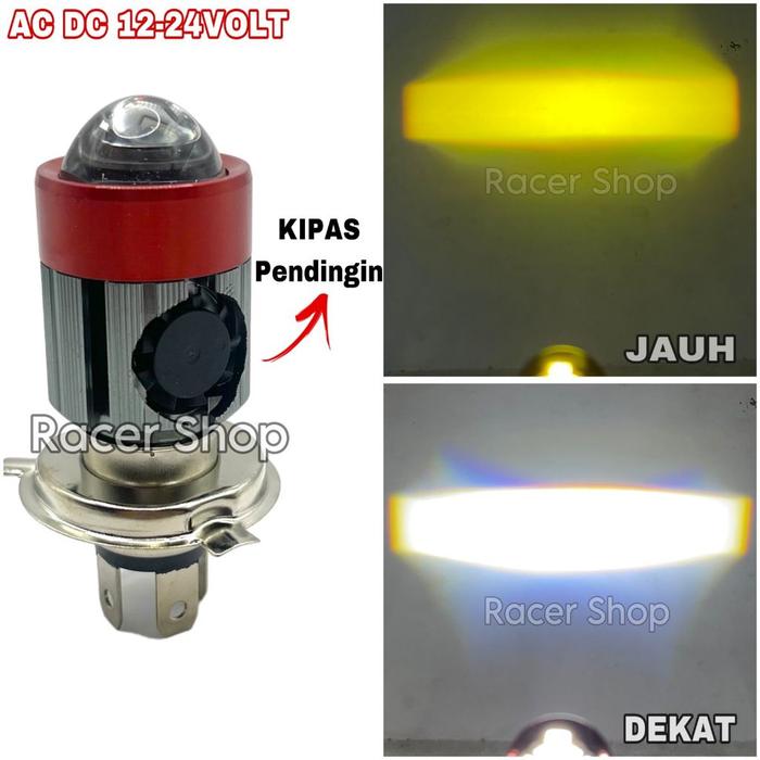 Lampu Utama LED Laser Kipas H4 Projector Premium Super Terang Putih Putih AC DC