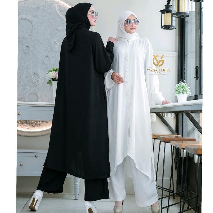 Faradisa Set Long Tunik Kulot Full Kancing Bungkus Aktif Crinkle Airflow/ Set Tunik Celana Umroh War