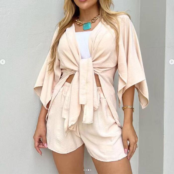 Outer + Celana Pendek Set Wanita Impor SS0249  Setelan Atasan outer celana pendek  Casual / set pant