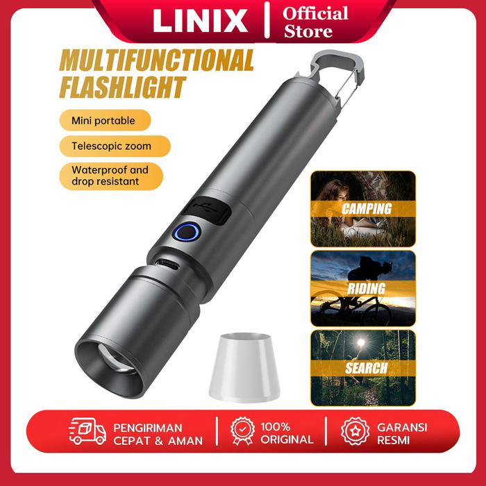 Linix Senter Laser Zoom Multifungsi Yang Dapat Ditarik 1800mah / Senter Cahaya Kuat Baru Senter Port
