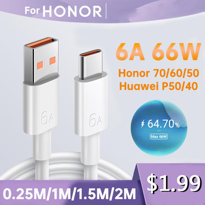 For Honor Cable 66W 6A Super Charge Cable Data Cord For Honor 50 60 70 5g Magic 4 Pro 10 Huawei P50 
