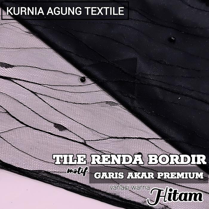 Kain Tile Mesh/ Tile Akar Mutiara/ Tile Nobita/ Brokat Salur Garis Akar Warna Ack / Hitam Meteran Me