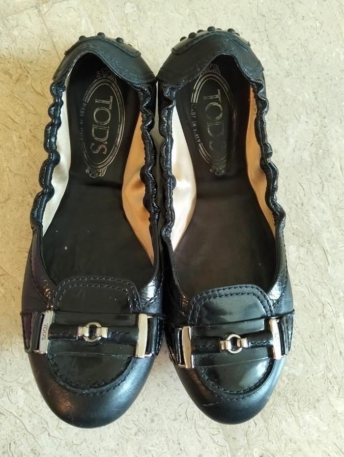 Tod's Sepatu Authentic Ballerina Flats Wanita Hitam Pekat Kulit Berkualitas Tinggi Sol Gommino Elast