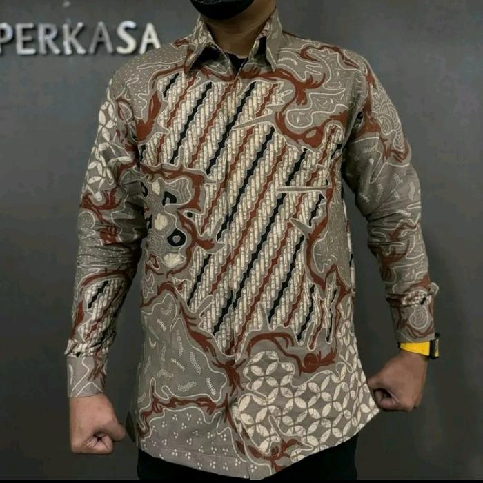 BWS kemeja Batik Slimfit full furing katun motif WIGUNA CREAM Baju Kain