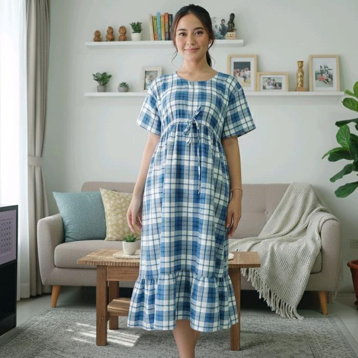 Daster Serut Bahan Shakila Motif Kotak Kotak