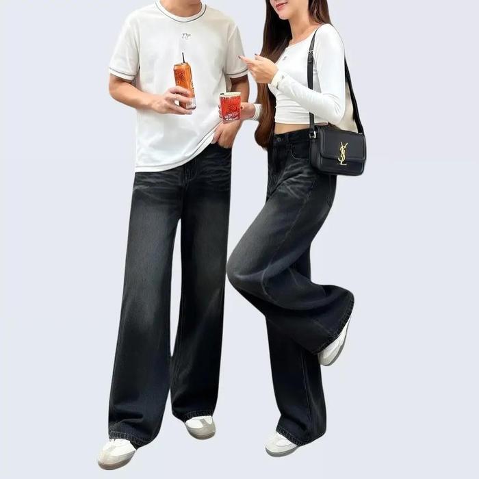 HIGHCLASS Celana Jeans Panjang Pria Koreanstyle Loosefit Wisker Retro Baggy Jeans Gombrong Skena Ska