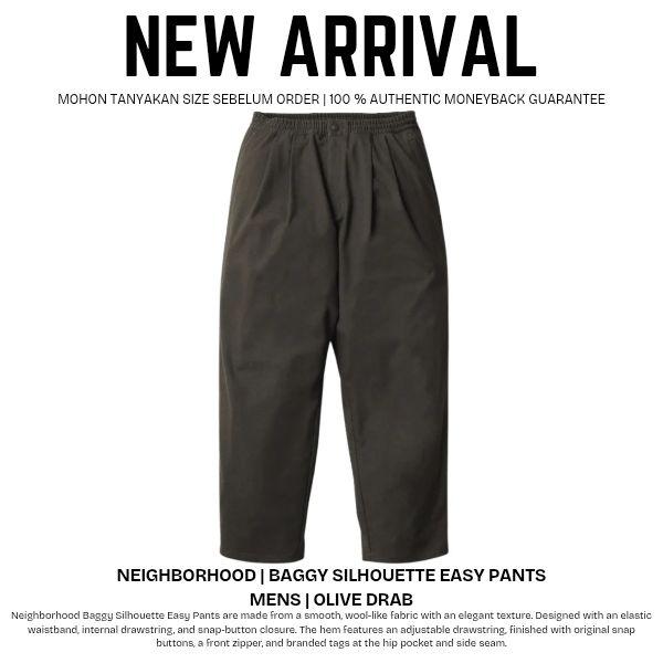 Neighborhood Celana Baggy Silhouette Easy Pants Pria Olive Drab dengan Elastis di Pinggang dan Kanci