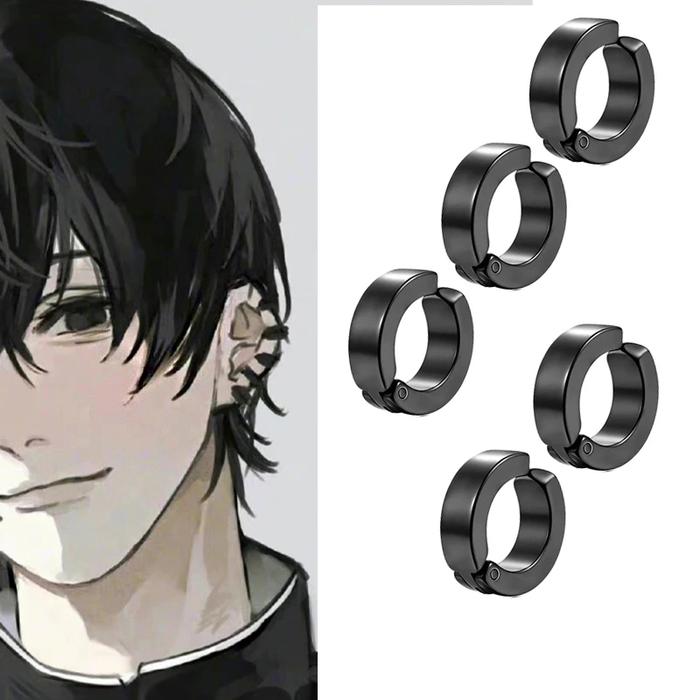 Anime Chainsaw Man Yoshida Hirofumi Cosplay Ear Clip Earrings for Men Punk Black No Pierced Fake Cir