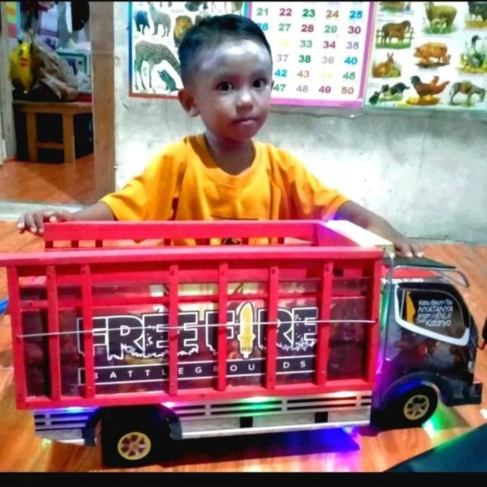 TERMURAH Castom foto dan Nama Miniatur Truk Oleng kayu besar 60cm Full