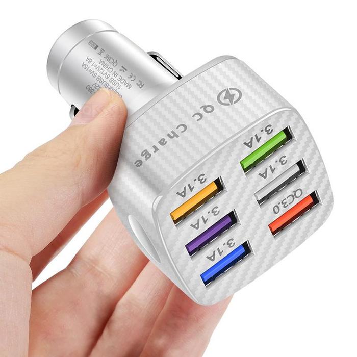 USB Fast Car Charger QC3.0 6-in-1 Car Charger 15A 6-Port Car Charger
