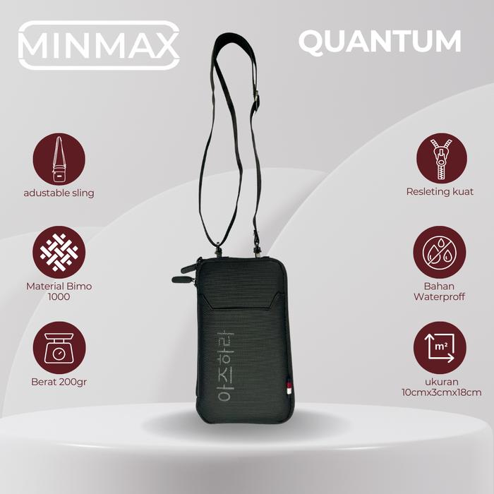 MinMax - QUANTUM BLACK Tas Kecil Pria Anti Air Muat HP Kartu & Uang Nyaman Dipakai Pinggang Hitam Co