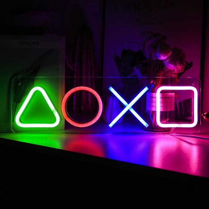 Icon Gaming PS4 Game Lampu Neon Kontrol Tanda Lampu Dekoratif