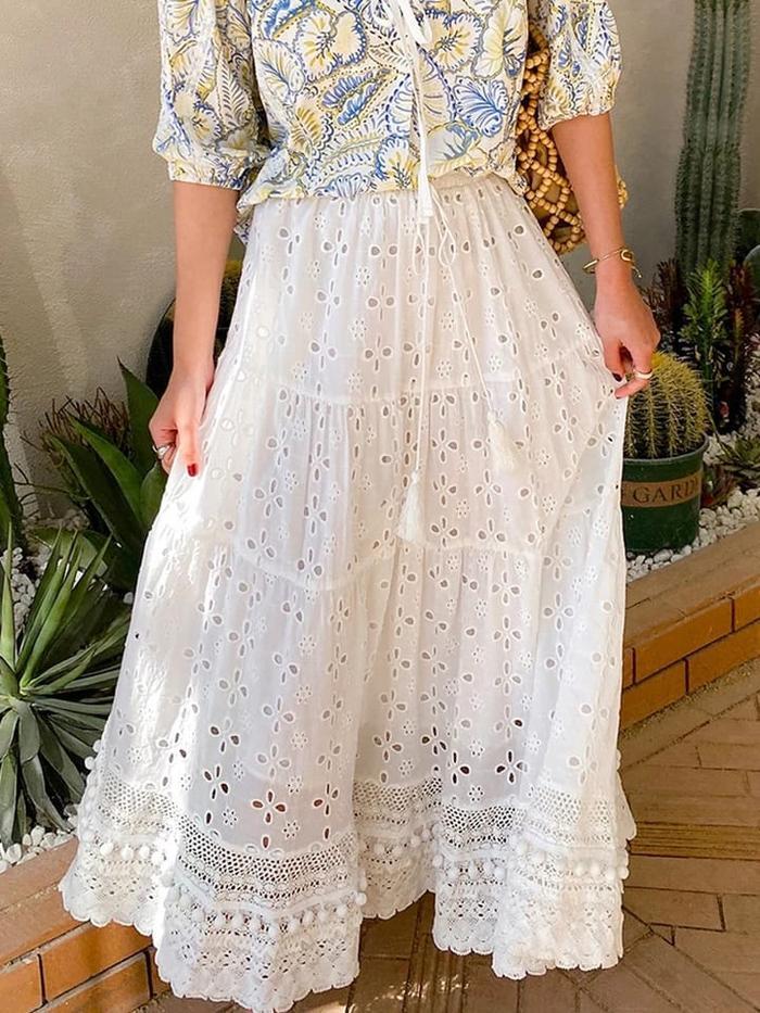 Lexy White Cotton Skirt Woman Premium / Rok Pantai Wanita / Beachwear Skirt Woman / Rok Pantai Bali