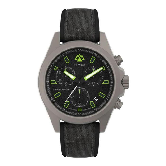 Jam Tangan Pria Man Watch Timex Men Field Chrono Black Rubber Strap Black Dial