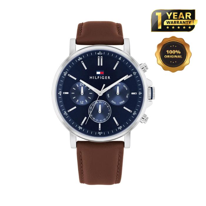 Tommy Hilfiger Tyson Brown Leather Navy Dial Multi-function Men's Watch - 1710585